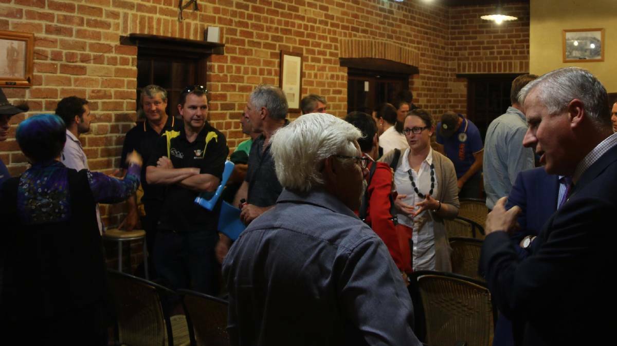 Small business minister Michael McCormack (right) meets with Peel small business owners in Pinjarra earlier in May. Photo: Supplied.