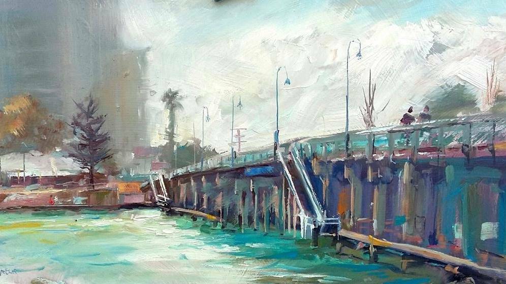 Artist talks: Jos Coufreur painted the Old Mandurah Bridge every day for a month and will be talking about his work during Stretch Arts Festival. Photo: Supplied.