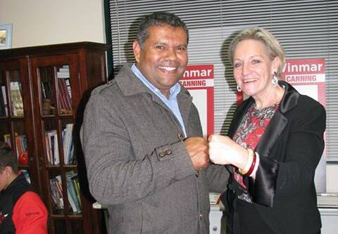 Fist bump: Barry Winmar at his campaign launch with Perth MP Alannah MacTiernan. Photo: Supplied.