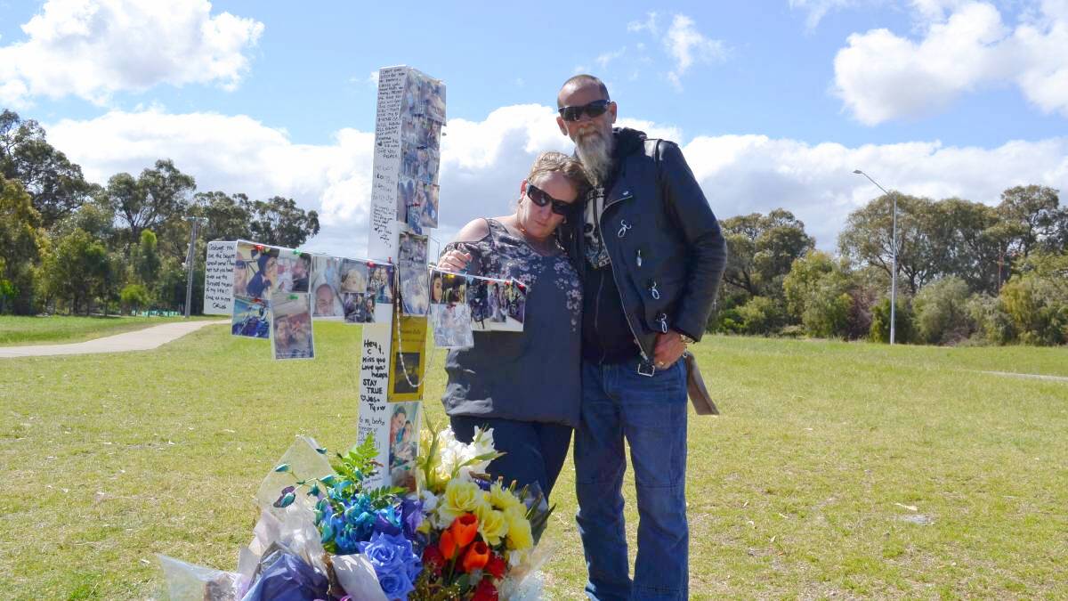 Kylie and Darrin Vernon are refusing to take down Ben's roadside memorial. Photo: Nathan Hondros.