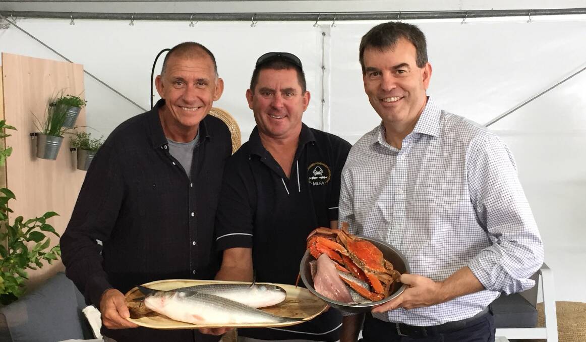 Fisheries Minister Dave Kelly (right) with celebrities at Mandurah's Crab Fest on Sunday. Photo: Supplied.