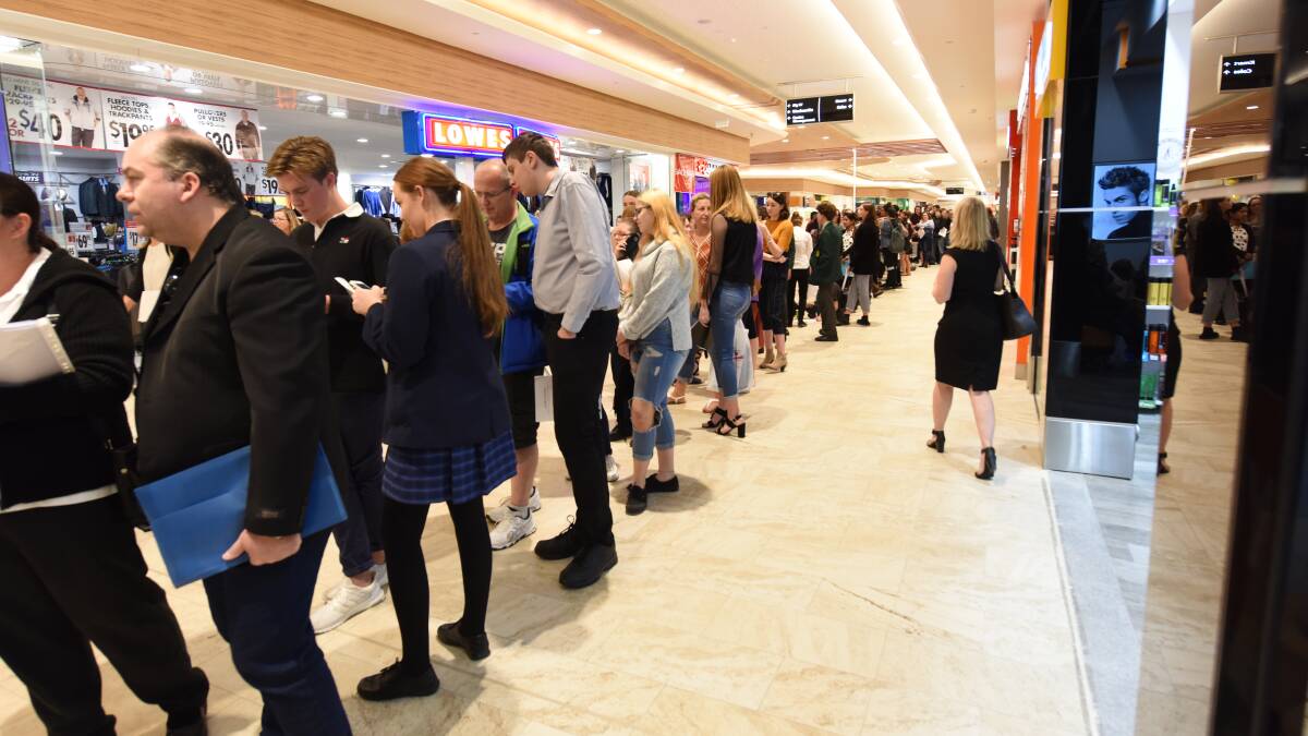 Hope: Hundreds of eager job seekers lining up at the Mandurah Forum job fair for a chance to meet potential employers in person. Photo: Marta Pascual Juanola. 