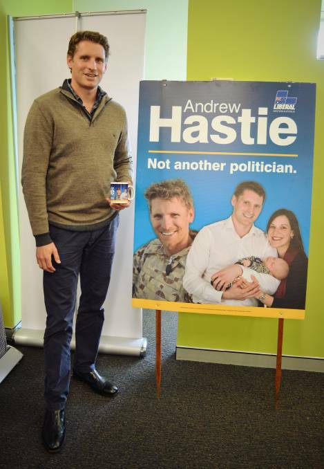 Defiant: Canning MP Andrew Hastie has been booted from the army's standby reserve for refused to scrap photos of himself in uniform from his campaign material. Photo: Nathan Hondros.