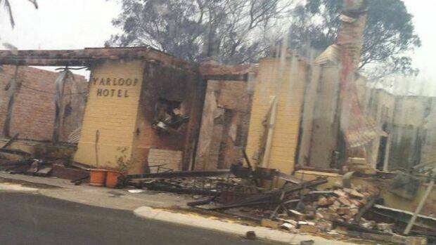 Burnt down: The Yarloop Hotel burnt down in less than 15 minutes during the Waroona fires. Photo: Facebook.