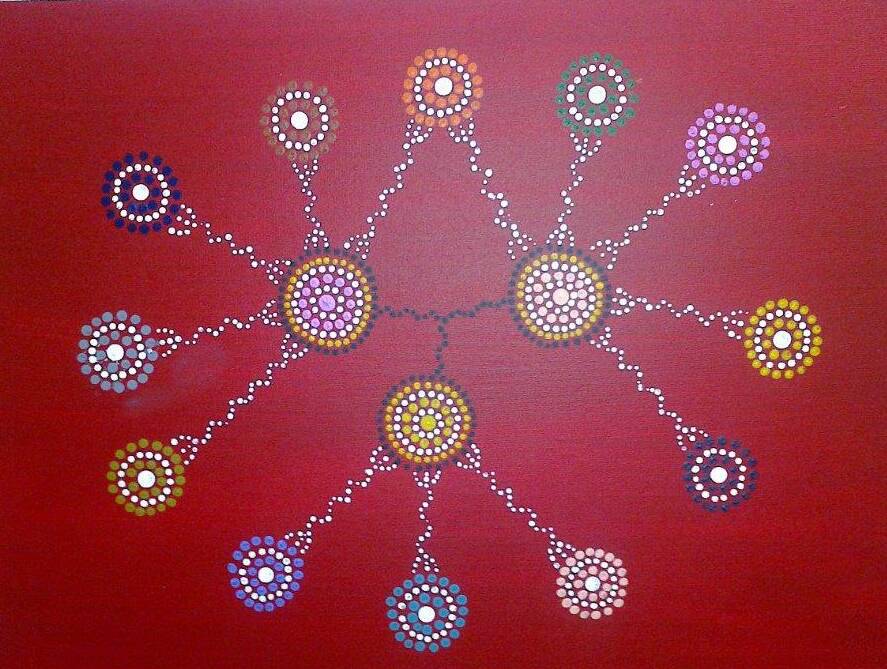 Heartfelt: Mr Knox's painting represents the three course facilitators and several course participants. The lines linking each person symbolise the transmission of knowledge. Photo: Supplied.
