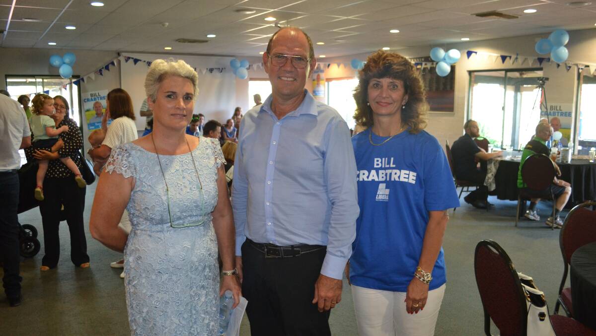 Liberal candidate Bill Crabtree with his wife Monique and Northam Liberal branch president Maria Girak.