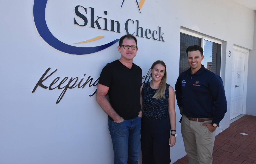 Skin safe: Dr Raph Blum, Skin Check manager Bronwen Crofts, and Melanoma WA founder Clinton Heal at the Skin Check's office in Halls Head. 