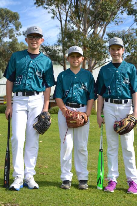 Ashton Crouch, Rui Harrison and Caitlin Enyon will travel to Lismore NSW this month to represent Western Australia in baseball. Photo: Justin Rake.