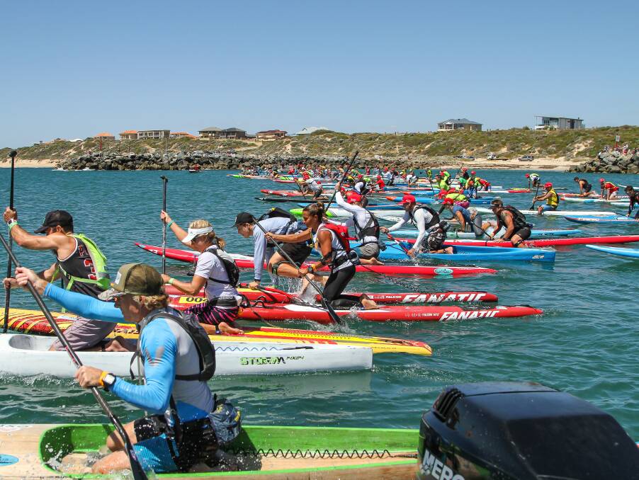 On your marks: The start of Saturday's big race in Dawesville. Photo: SUPWA/Woolacott.