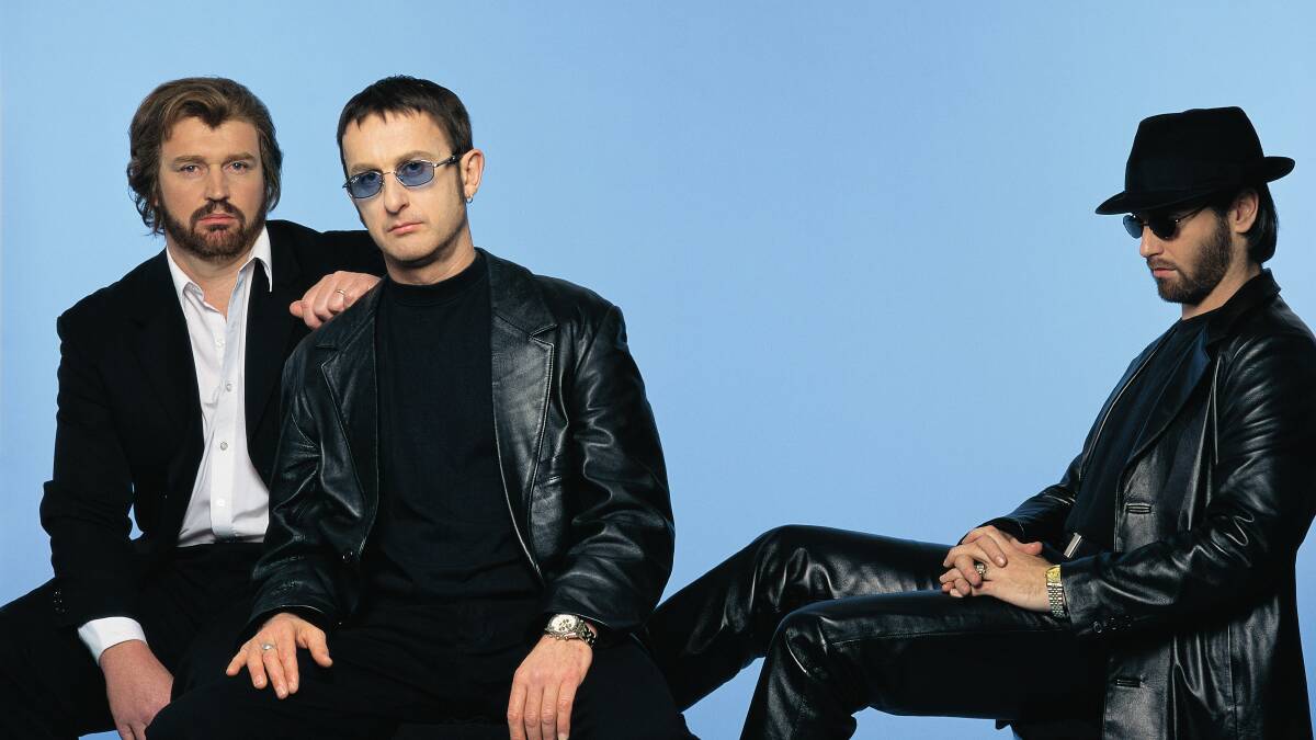 Back in black: Michael Clift as Barry, David Scott as Robin and Wayne Hosking as Maurice Gibb. Photo: supplied.