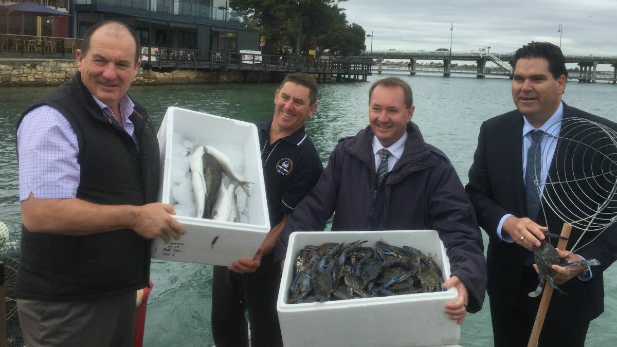 Fresh catch: Member for Murray-Wellington Murray Cowper, Damien Bell, Fisheries Minister Joe Francis and Recfishwest CEO Andrew Rowland. Photo: Cam Findlay