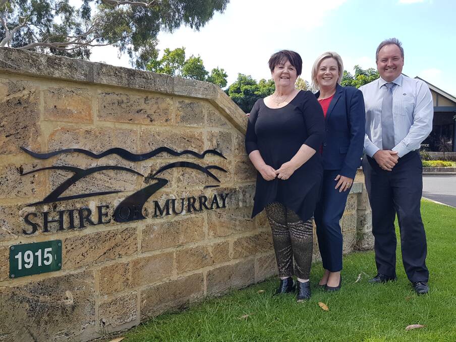 Murray meeting: Shire president Maree Reid, Member for Murray-Wellington Robyn Clarke and shire CEO Dean Unsworth. Photo: supplied.