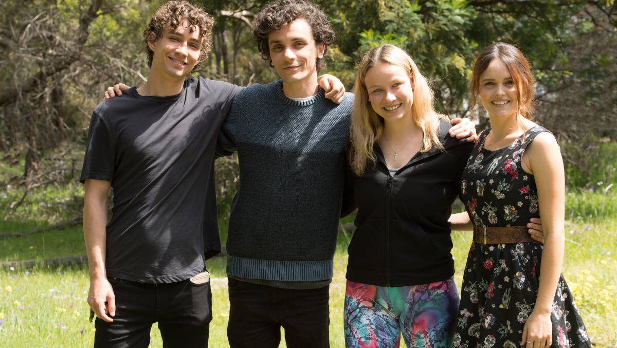Stand-up group: Robert Sheehan (left) and Rebecca Breeds right) with their stand-ins Phillip Hutton and Zoe Lyons (centre). 