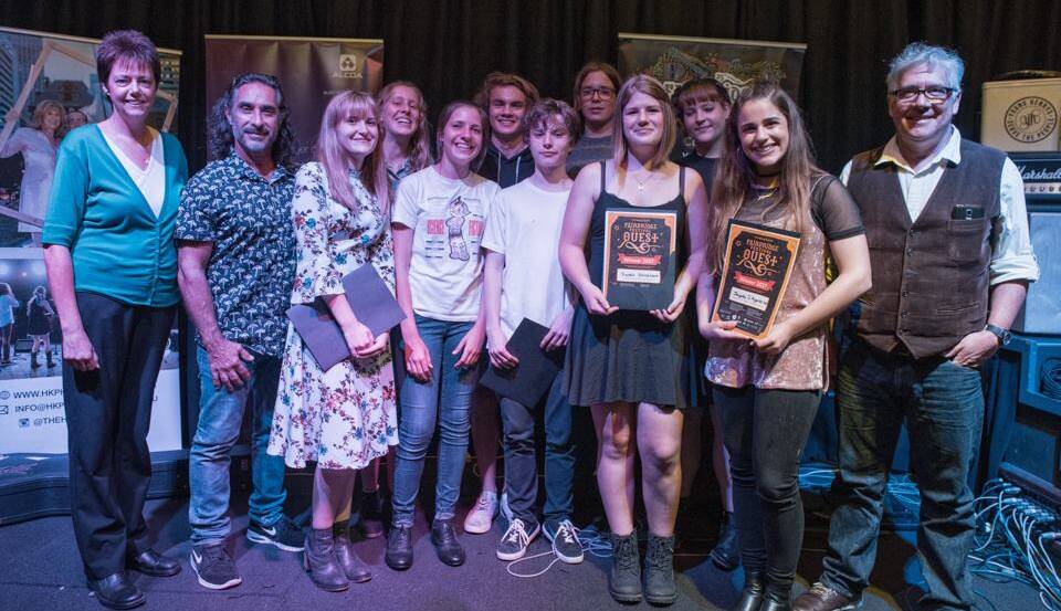 Quest success: The winners of the 2017 Fairbridge Quest Songwriting Competition with artistic director Rod Vervest and judges. Photo: Craig Hyde.