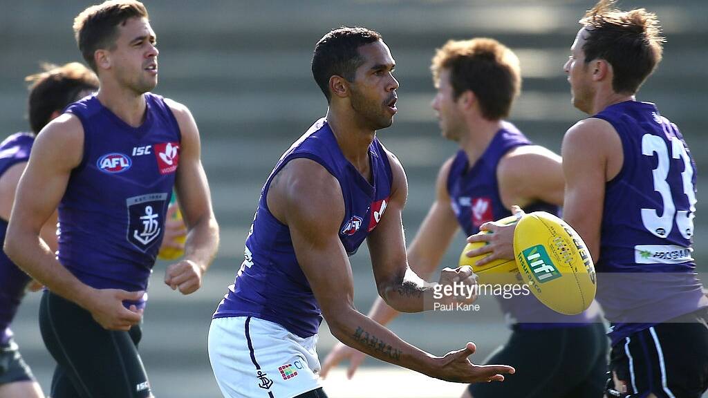 Shane Yarran, pictured training for Fremantle, will debut for Peel Thunder this Saturday against Perth. Photo: Getty Images.