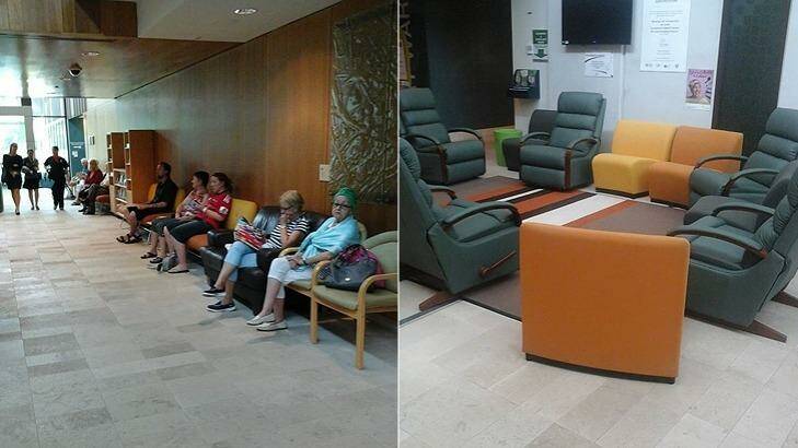 (Left) Patients who contacted WAtoday described the 'corridor' waiting area as cold, understaffed and chaotic. Now, (right) the area has more suitable furniture for seriously ill patients. 