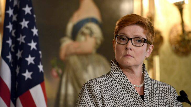 US Secretary of Defence James Mattis and US Secretary of State Rex W. Tillerson meeting Julie Bishop and Marise Payne at Government House, Sydney.
Pictured is  Marise Payne
5th June 2017.
Photo: Steven Siewert