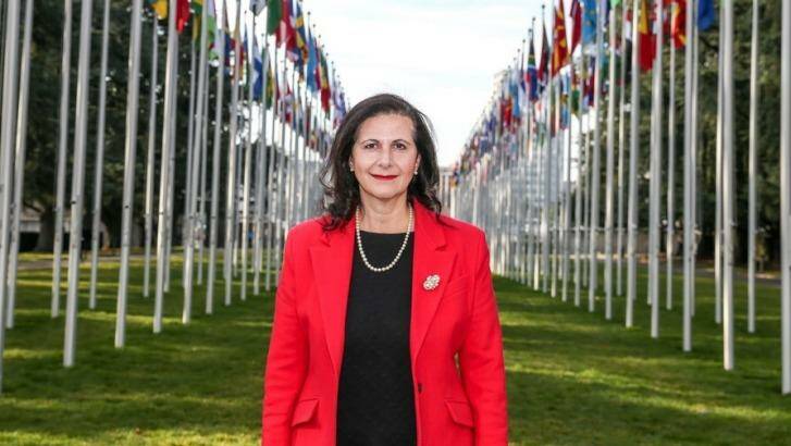 Senator Concetta Fierravanti-Wells speaking in Geneva, as Australia lobbies for a seat at the UN Human Rights Council. Photo: PM VIROT