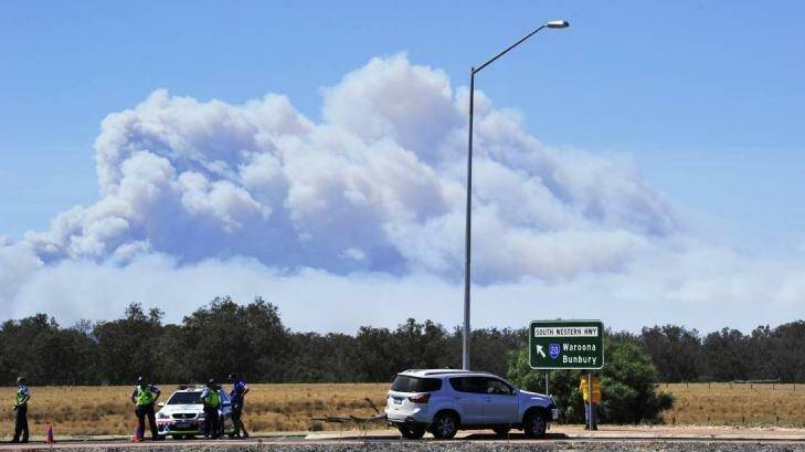 Large portions of roads have been shut down by the Waroona fires. Photo: Richard Polden