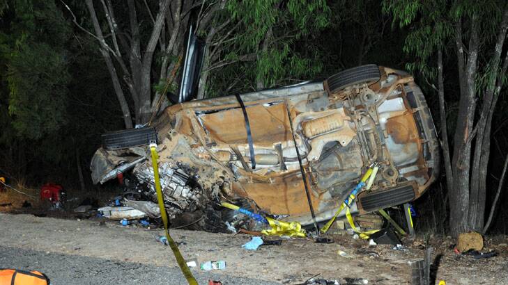 The Mazda lies, crumpled, on the road. Photo: WA Police