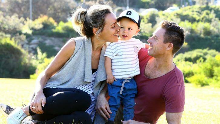 Catherine Vautier with her husband Blyth and 2-year-old son Griffin, who was born 12 weeks early and whose life was saved by Humpty Dumpty-provided equipment. Photo: Anthony Johnson