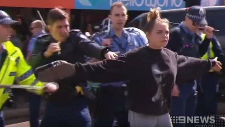 Ms Garlett said she was trying to stop a peaceful protest from turning violent. Photo: 9 News Perth