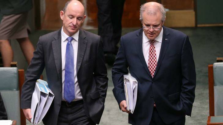 Mr Robert arriving to question time with Treasurer Scott Morrison. Photo: Andrew Meares