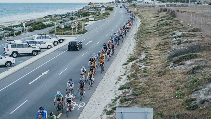 Cyclists ride along West Coast Drive in memory of hit and run victim Brynt McSwain. Photo: Nine News