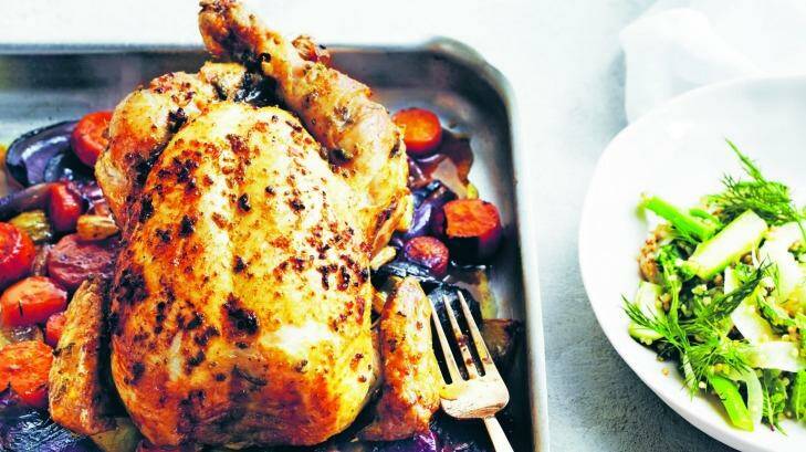 Roast chicken with with sage and lemon. Photo: Supplied