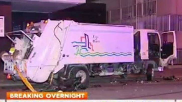 A City of Perth rubbish truck driver has died in hospital after being hit by a car on Monday morning.  Photo: Nine News Perth