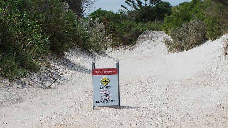The scene at Wylie Bay, where the beach was closed on Thursday morning following a shark attack on a surfer. Photo: Molly Baxter