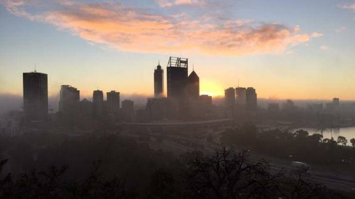 Fog in Perth on Sunday morning caused some delays and diversions with flights in and out of the city Photo: ABC/Twitter