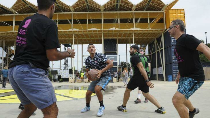 Nick Kyrgios shoots some hoops at Westside at Acton Park on Tuesday.  Photo: Graham Tidy