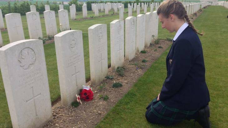 Zoe Bell, a student from St Leonard’s College in Melbourne, at Fromelles. Photo: Nick Miller