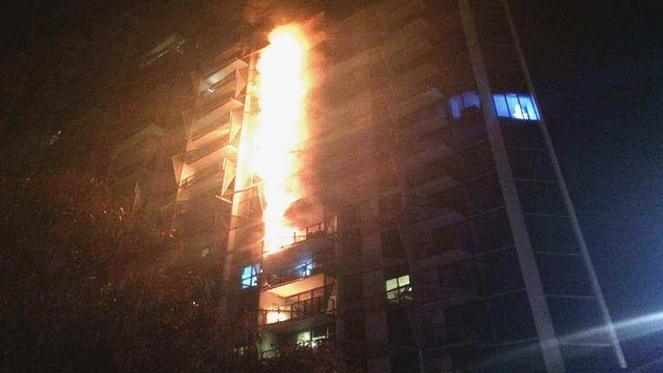 The Docklands Lacrosse apartment building fire in Melbourne last year Photo: Gregory Badrock