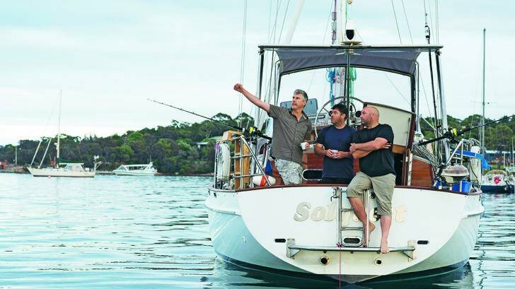 From left, Matthew Evans, Ross O'Meara and Nick Haddow set off on their adventure around Tasmania. Photo: Alan Benson