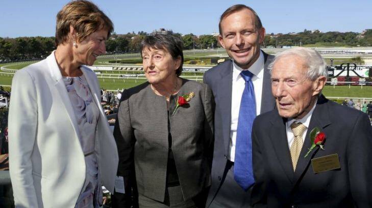 Day at the races: Tony Abbott with wife Margie and parents Dick and Fay. Photo: Damian Shaw