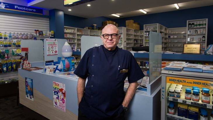 Solly Lew at his chemist in St Kilda. Chemist Warehouse has moved in next door.  Photo: Paul Jeffers