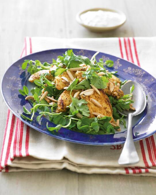 Tandoori chicken salad <a href="http://www.goodfood.com.au/good-food/cook/recipe/tandoori-chicken-salad-20121002-33ze3.html"><b>(recipe here).</b></a>