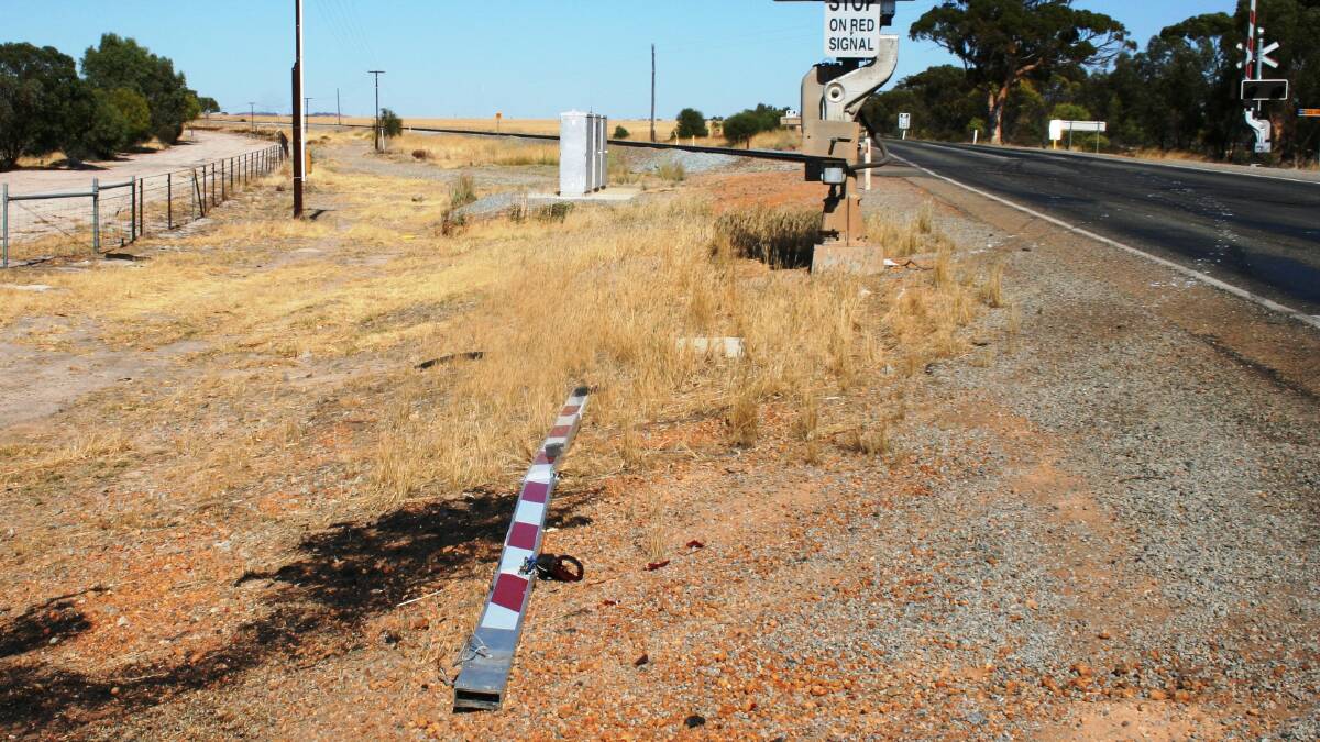 Boom no barrier: One of the damage boom barriers left behind at the level crossing.
