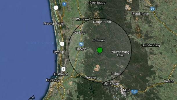 Geosciences Australia estimated that an earthquake south east of Harvey last night could have been felt up to 28 kilometres away.