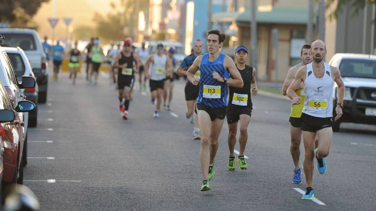 Bunbury runners were greeted with perfect weather for the 3 Waters Running Festival. Pictured are marathon competitors Kevin Matthews, Etienne Rodrigues, Michael Ho and Brad Hart. Photo: Ted May/Bunbury Mail. 