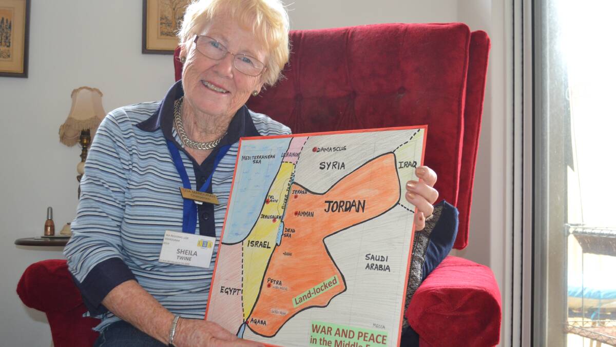 Show and tell: Dr Sheila Twine with a map she made to go with a presentation on Jordan’s Queen Noor.