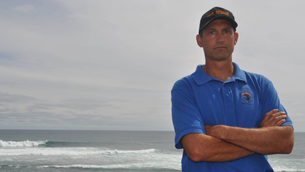 Community warning: Marine Rescue volunteer Jock Salkeld at Prevelly shortly after the incident at Cow Rock on Monday.