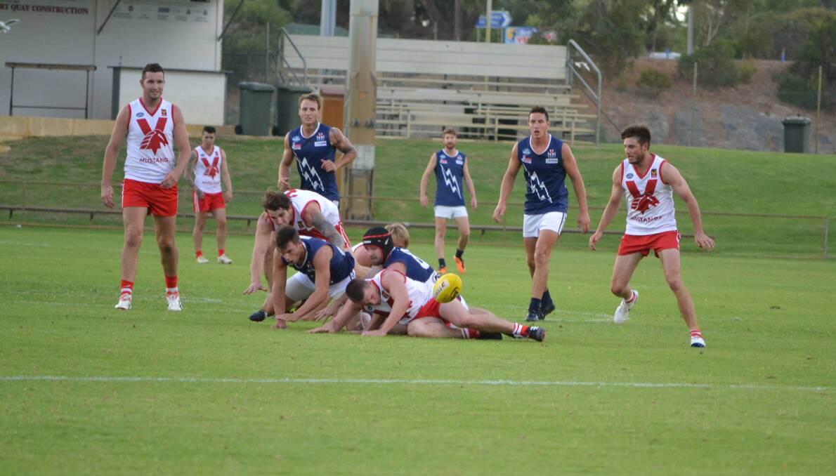 SEVEN goals to Dean Buszan helped Halls Head secure a 30-point win over the Mandurah Mustangs on Saturday.