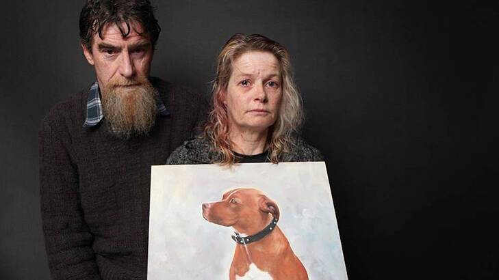 Custody battle ... David and Megan Thurston with a portrait of their dog Butch.