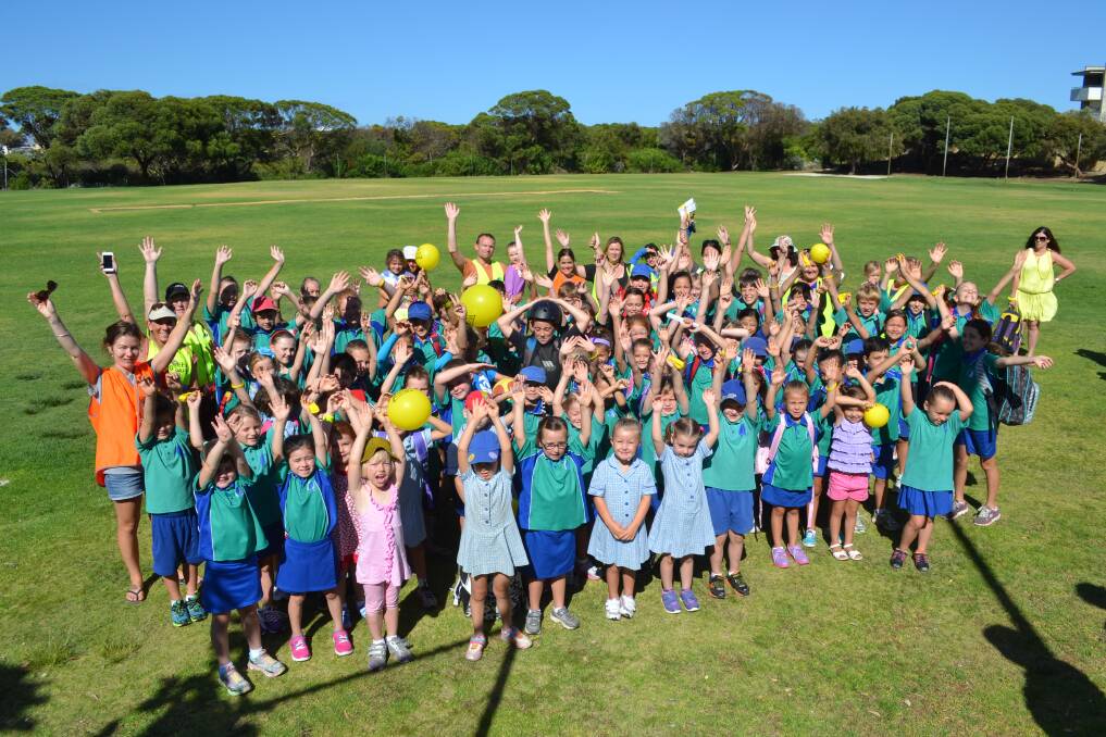 Keeping fit: Falcon Primary School students started a walking group to school this term.