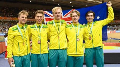 REPRESENTING: Conor Leahy (far right) became a double bronze medallist at the 2022 Commonwealth Games. Picture: Australian Cycling Team. 