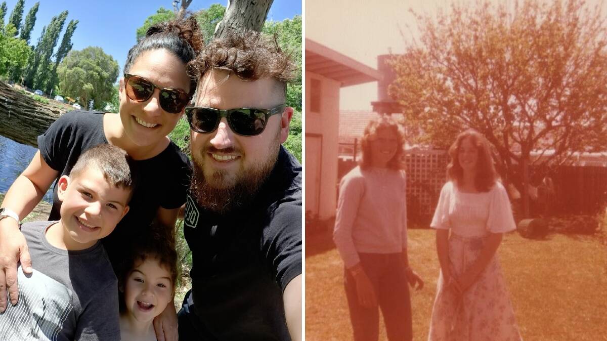 HOME: Joshua McMahen (pictured left with his family) manages his father's cafe in the same building his mother Martine (right) worked as a waitress at 14 years old. Photos: Supplied.