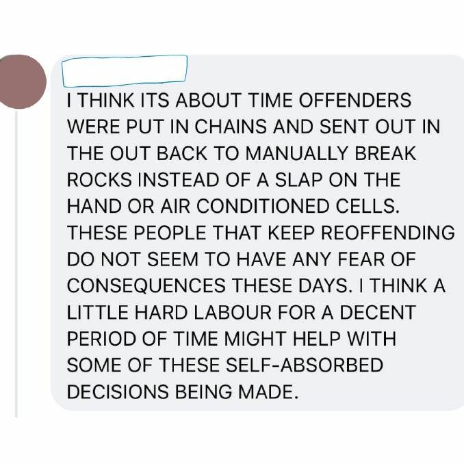 OUTRAGE: An example of a comment left in a Peel community group in regards to criminal offenders. Photo: Facebook. 